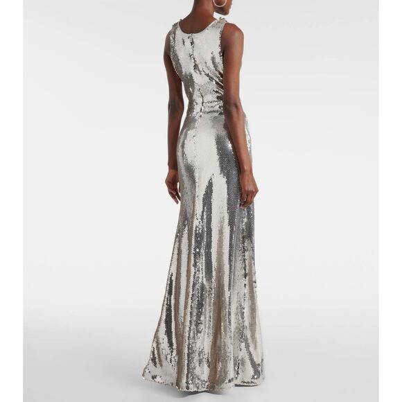 Paco Rabanne Silver Sequin Cut Out Gown Maxi Dress Size US 12 FR 44 Spring '24 - Picture 2 of 16